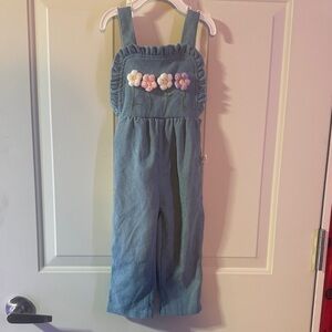 SHEIN Toddler Denim Blue Overalls with Flowers 12-18 months